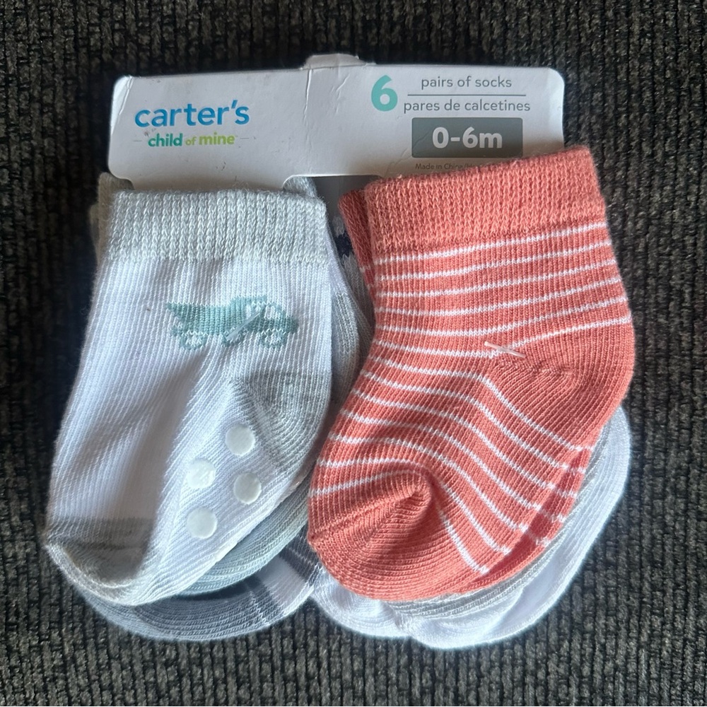 Carters baby boy 6 pack socks 0/6 months